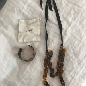 J. Crew Acrylic Tortoise shell ribbon necklace and cuff with bag